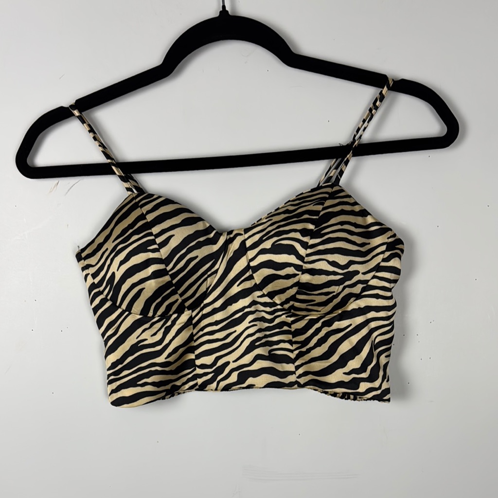 Sincerely Jules Satin Zebra Print Crop Top Sz S Adj Straps Built In Bra Nwot